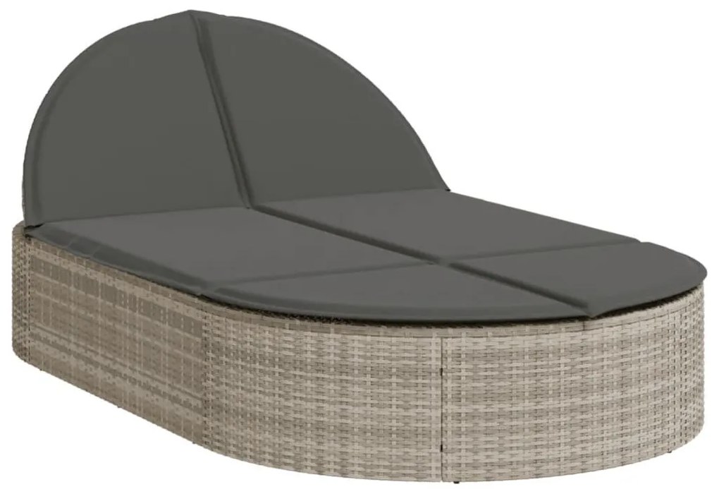 Világosszürke polyrattan dupla napozóágy párnával