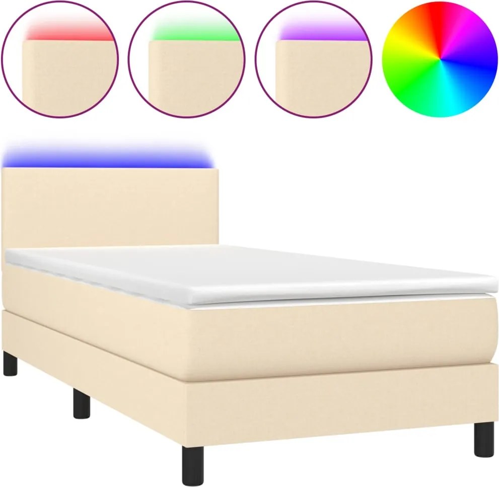 vidaXL krémszínű szövet rugós és LED-es ágy matraccal 90x200 cm