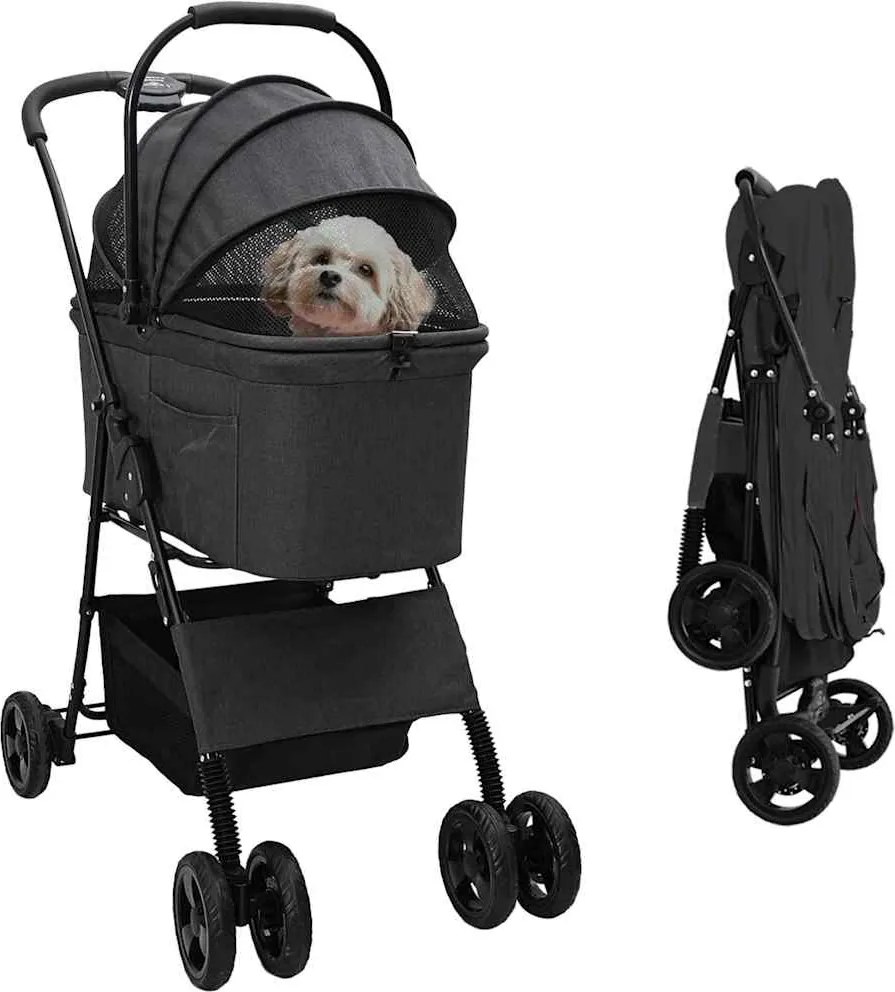 vidaXL Összecsukható háziállat babakocsi Fekete 81 x 47 x 99 cm