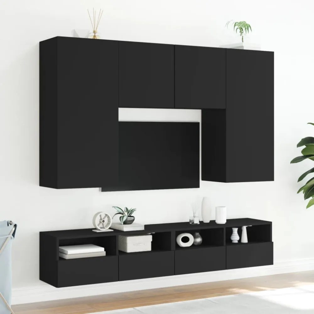 fekete szerelt fa fali TV-szekrény 100 x 30 x 30 cm