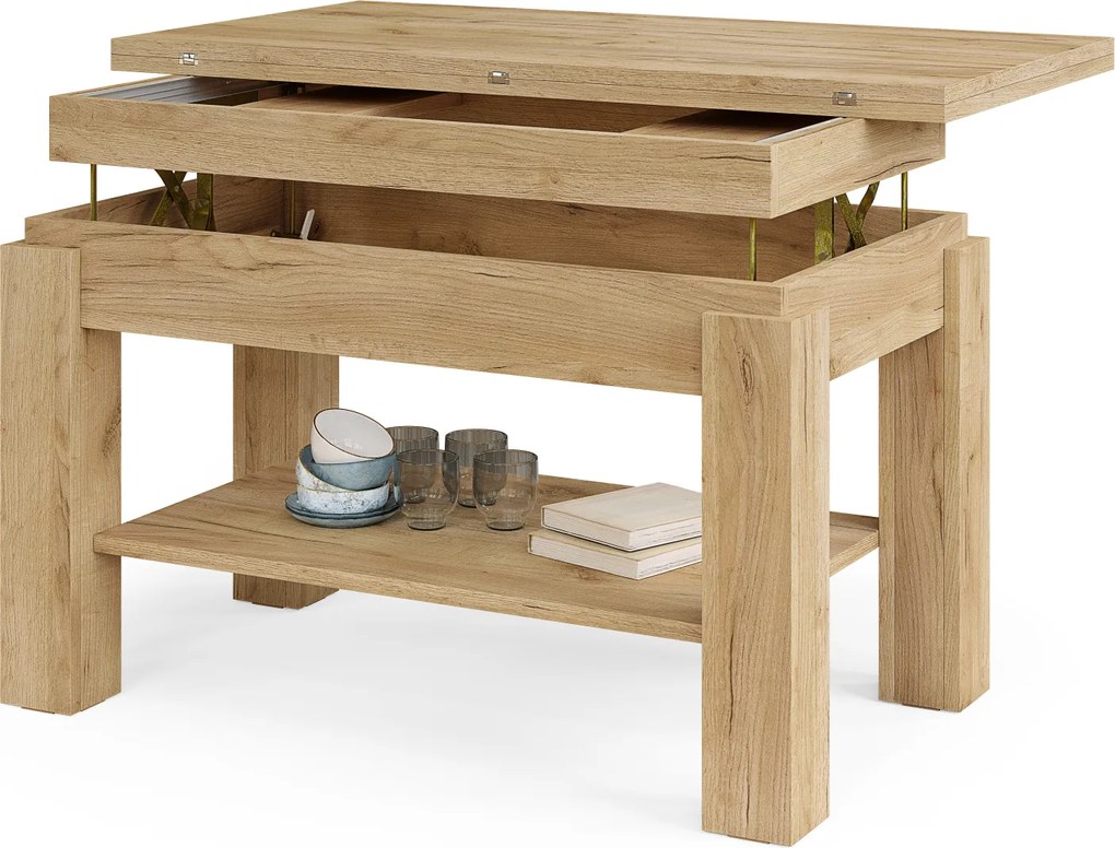 Mazzoni BRAWO Arany Tölgy - NYITHATÓ/MAGASÍTHATÓ DOHÁNYZÓASZTAL POLCCAL ÉTKEZŐASZTALKÉNT IS HASZNÁLHATÓ