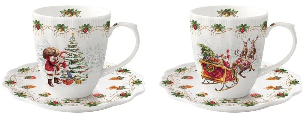 Karácsonyi télapós porcelán kávés csésze szett díszdobozban