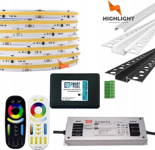 20m Homlokzati szett Led szalag digitális Cob Cct 11W 24V IP65+Profil W/b