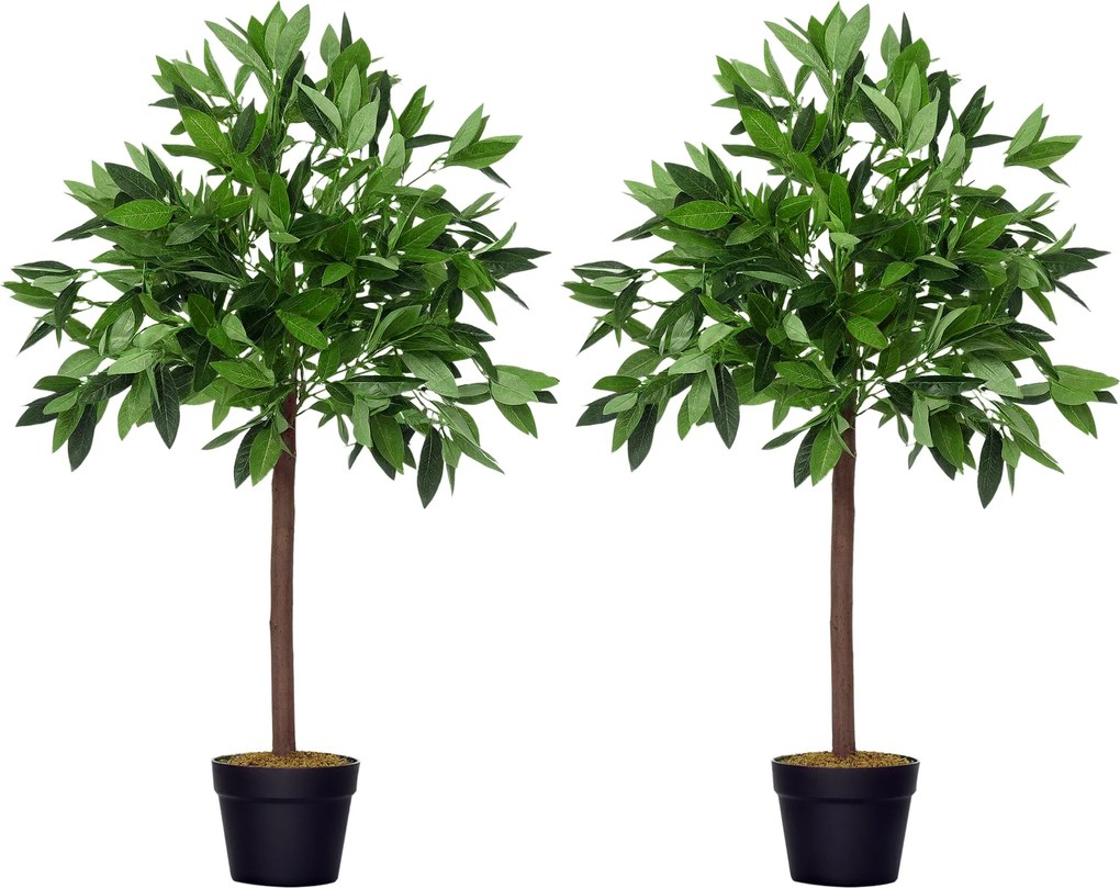 Outsunny 2 db Mű Laurel Fa Szett, 90 cm-es Műnövény Cement Cserépben, Belső Növény, Műnövények Beltérre és Kültérre, Dekoratív Növények, Zöld | Aosom