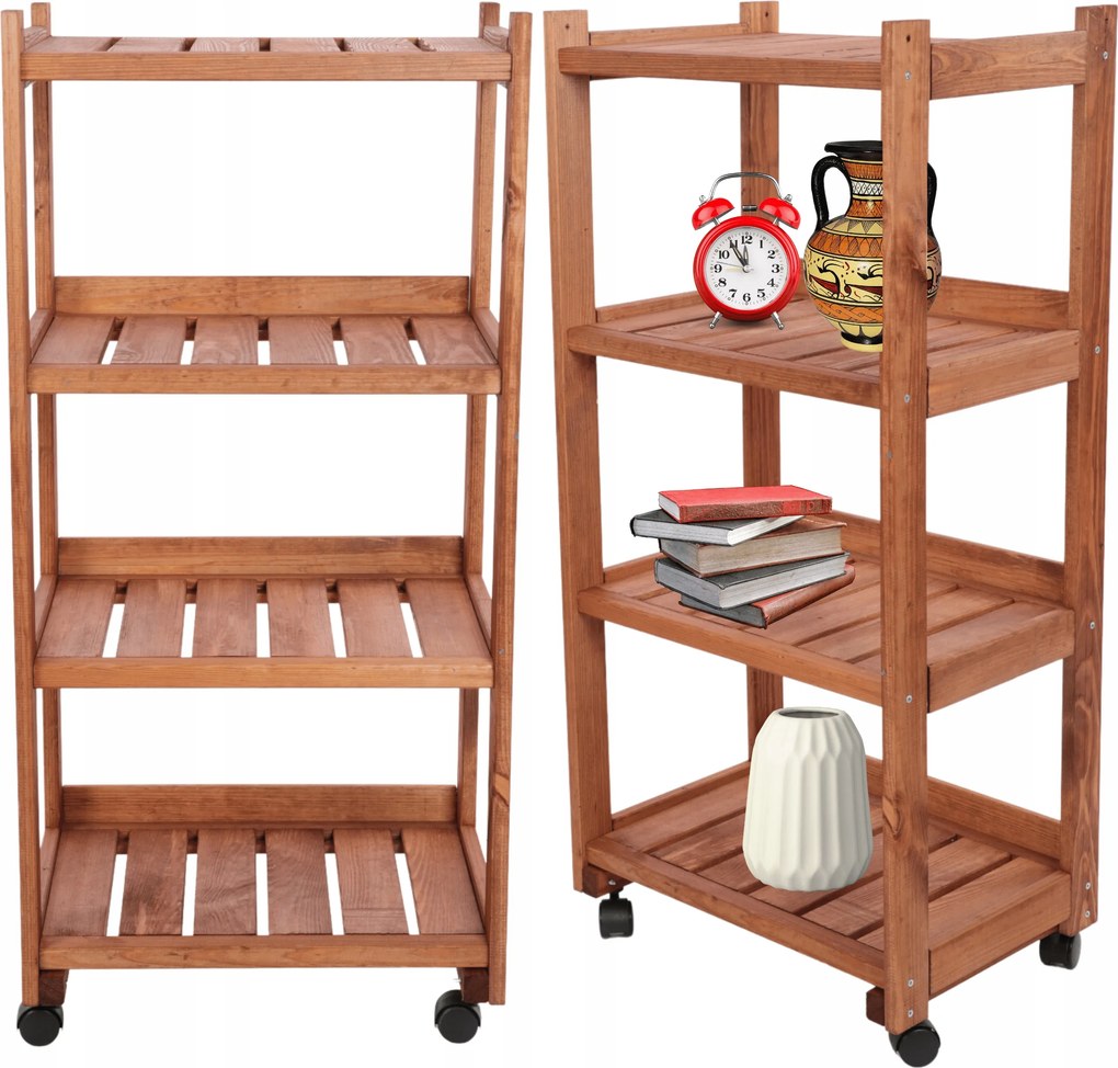 Fa gurulós könyvespolc 3 polcos doboztartó állvány Eko mobil könyvespolc