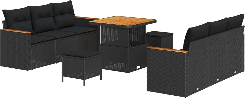 vidaXL Kerti Kanapé Szett 9 pcs Fekete polirattan