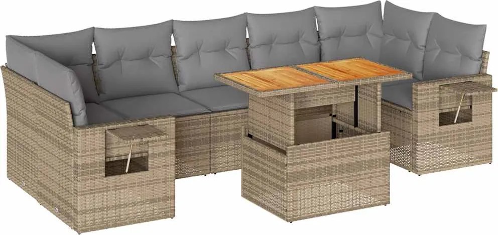 vidaXL 8 részes bézs polyrattan kerti ülőgarnitúra párnával