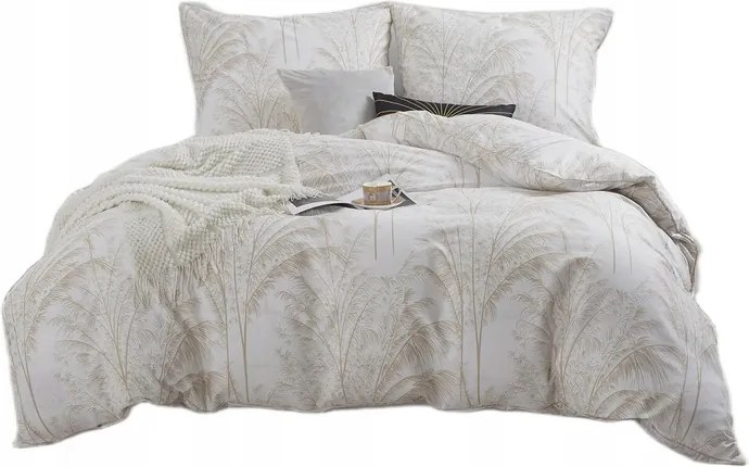 Pamut-szatén ágyneműhuzat Vintage 160x200 fehér bézs pálmafás nyomott mintás liget