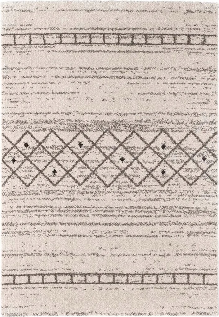 Barna krémszínű prémium plüss szőnyeg, boho mintás 80x150 cm