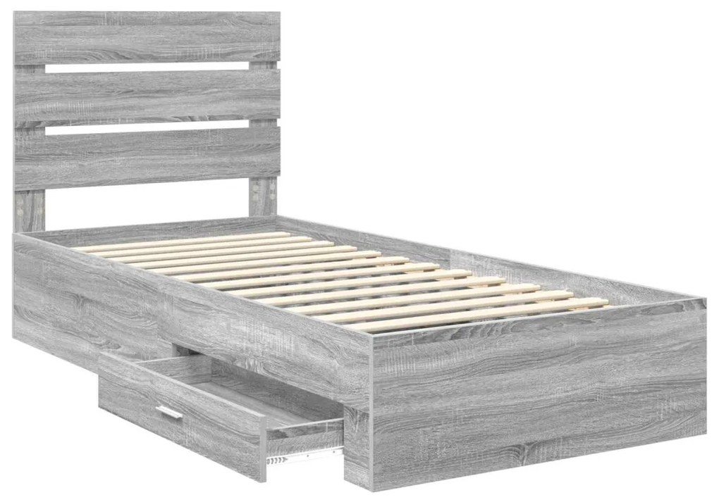 vidaXL Ágykeret fiókkal fejtámlával Szürke Sonoma 100 x 200 cm Faanyag