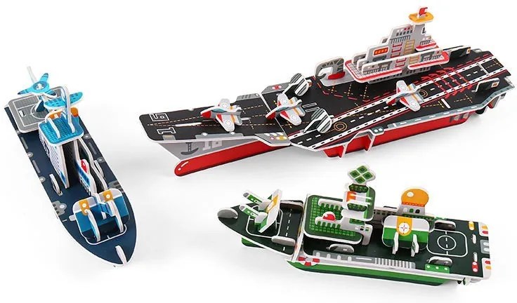 Procart 3D puzzle 3 repülőgép-anyahajóval, többszínű kartonpapírból