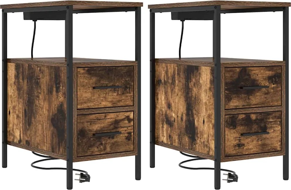 vidaXL Éjjeliszekrény 2 pcs Füstölt tölgy 30 x 48 x 61 cm Faanyag