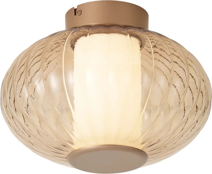 Design Ceiling Lamp Brass 28cm with Amber Glass Incl. LED 3-Step Dimmable - Margherite
