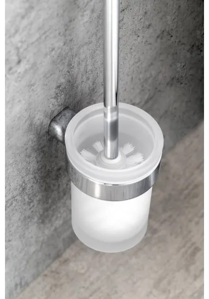 Gedy - Falra szerelhető WC kefe PIRENEI fényezett króm/üveg szatén
