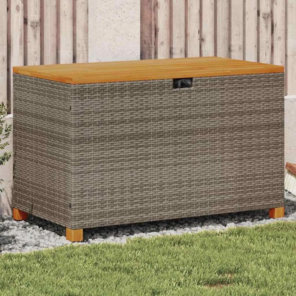 Szürke Polyrattan És Akácfa Kerti Tárolóláda 110 X 55 X 63 Cm