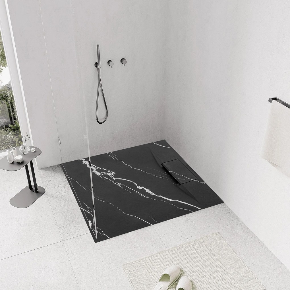 Zuhanytálca Bazalt CARRARA BLACK 90x90