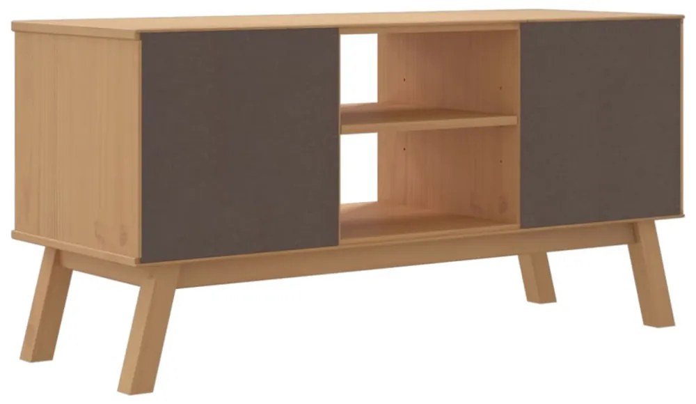 OLDEN barna tömör fenyőfa TV-szekrény 114 x 43 x 57 cm