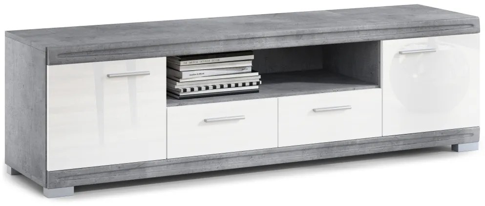 Mazzoni SIMPLE D2SZ2 TV-állvány Millenium Beton/Fehér Fényes - TV-ÁLLVÁNY KOMÓD NAPPALIBA FÉNYES