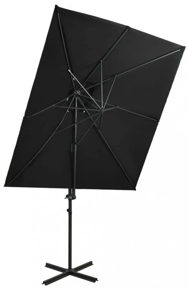 fekete dupla tetejű konzolos napernyő 250 x 250 cm