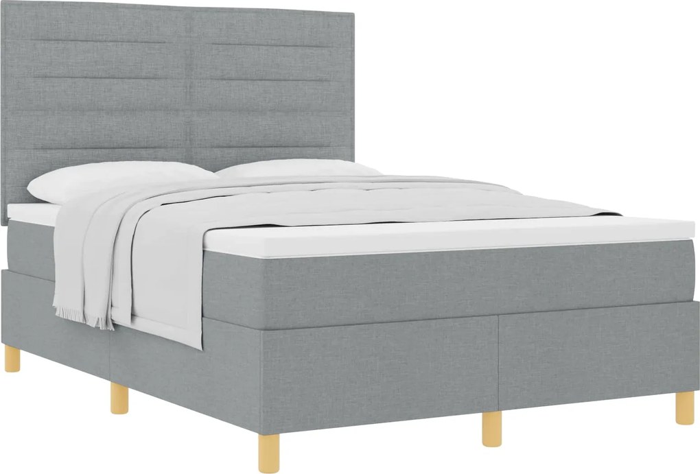 vidaXL Boxrugós ágy matracmal Világosszürke 140 x 190 cm szövet