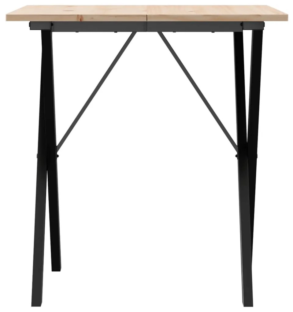 Tömör fenyőfa és acél étkezőasztal X-vázzal 70x70x75 cm