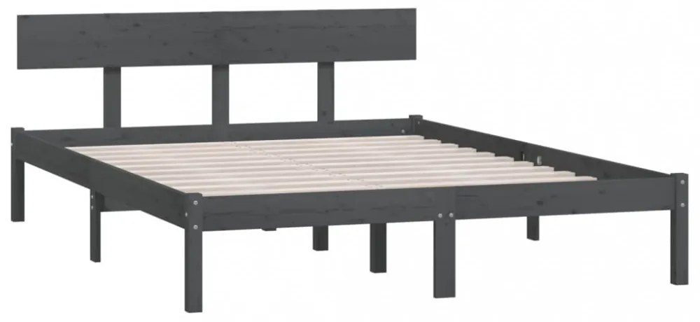 King Size szürke tömör fenyőfa ágykeret 150 x 200 cm