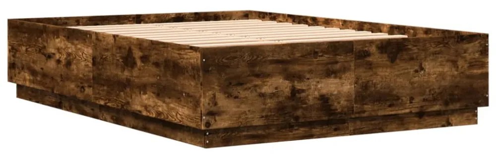 füstös tölgy színű szerelt fa ágykeret LED-del 120 x 200 cm