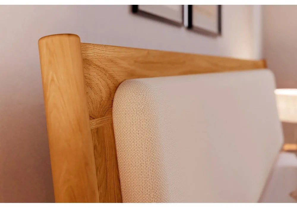 Tölgyfa franciaágy kárpitozott ágytamlával 140x200 cm Pola - The Beds