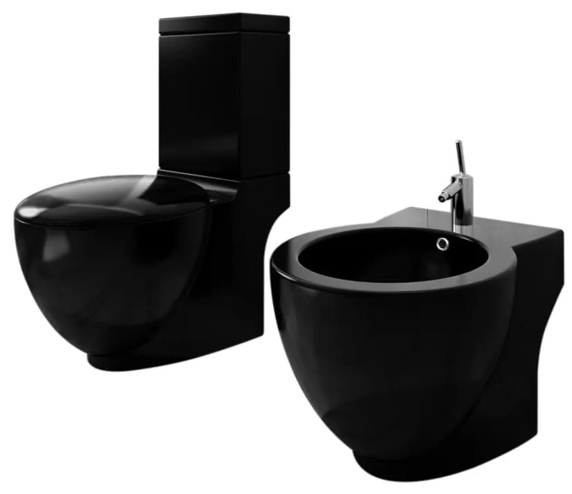 vidaXL Fekete kerámia WC és bidé szett