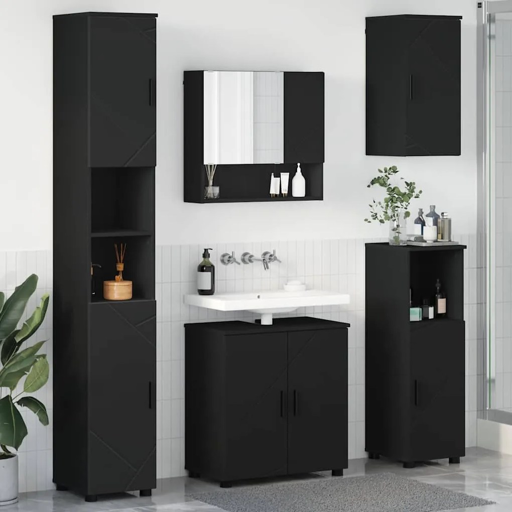 Fürdőszoba bútor szett 5 pcs Fekete 61 x 35 x 64 cm Faanyag