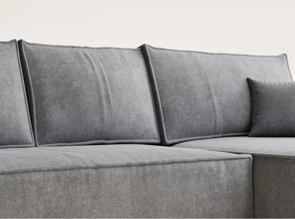 Szürke zsenília kinyitható-tárolóhelyes sarokkanapé (jobb oldali-heverő résszel) Maze – Maison de Rêve