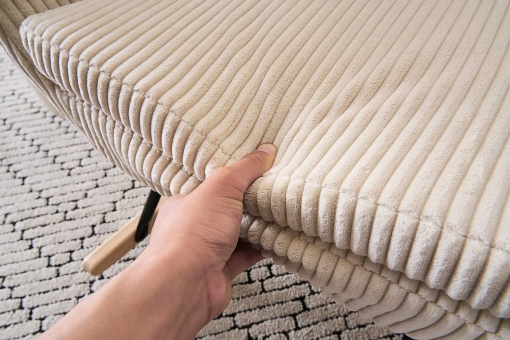 Hintaszék, relaxációs szék, szoptatós fotel kordbársony kárpitozással, krém-bézs színű