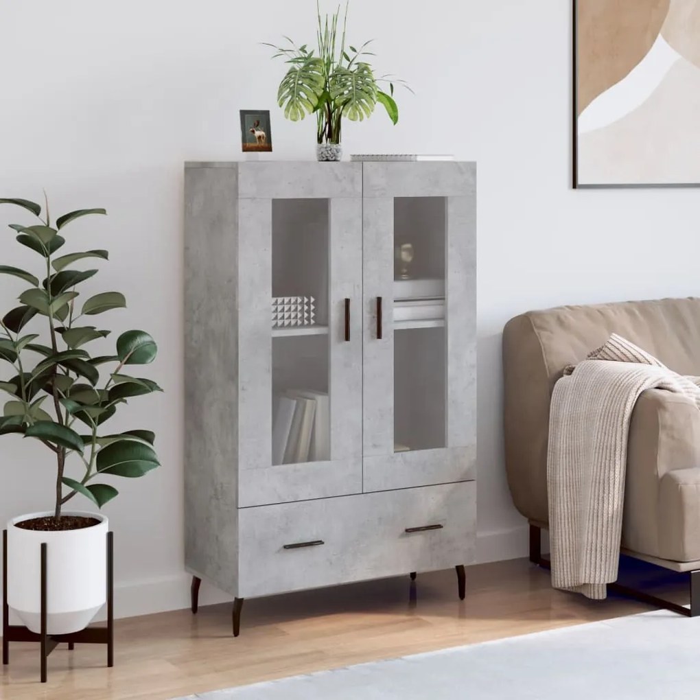 Betonszürke szerelt fa magasszekrény 69,5 x 31 x 115 cm
