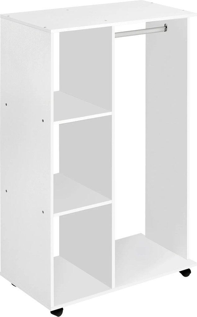 HOMCOM Gardrób kerekekkel, Ruhatartó nyitott polcokkal, Ruhák akasztására a hálószobában 80x40x128cm Fehér | Aosom