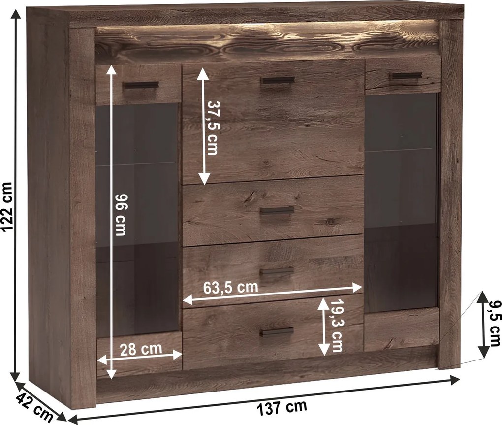 Vitrines komód, kőris sötét, INFINITY 08