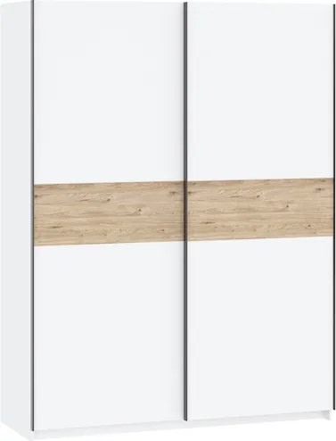 BERNO ruhásszekrény, 150 cm | Fehér + hickory tölgy