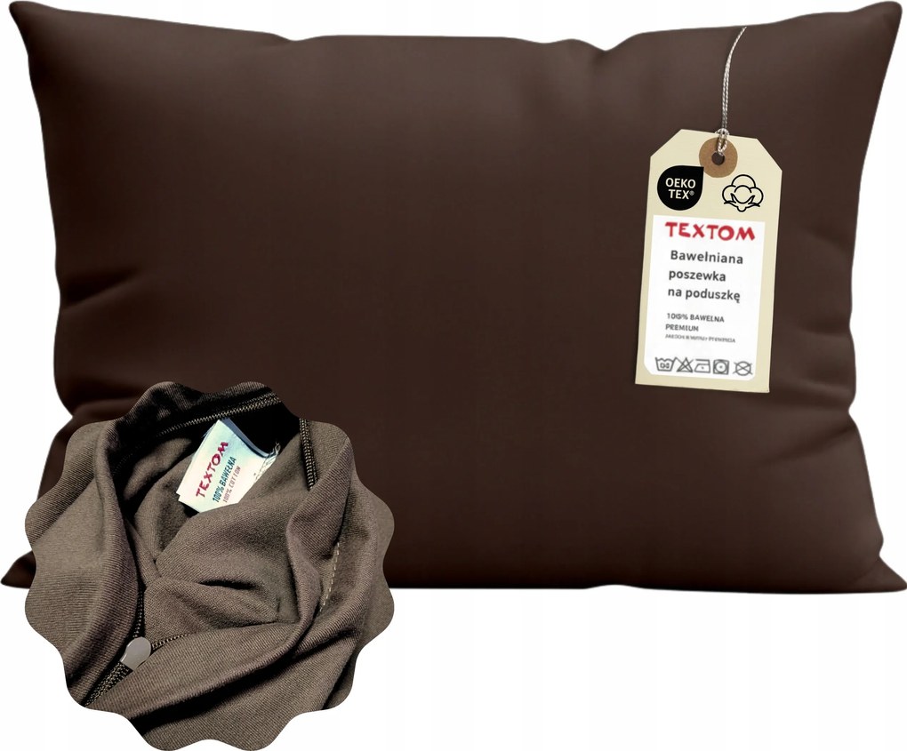 Párnahuzat 100% Pamut Schoko 70x80cm Tömör Boho Rejtett Cipzár