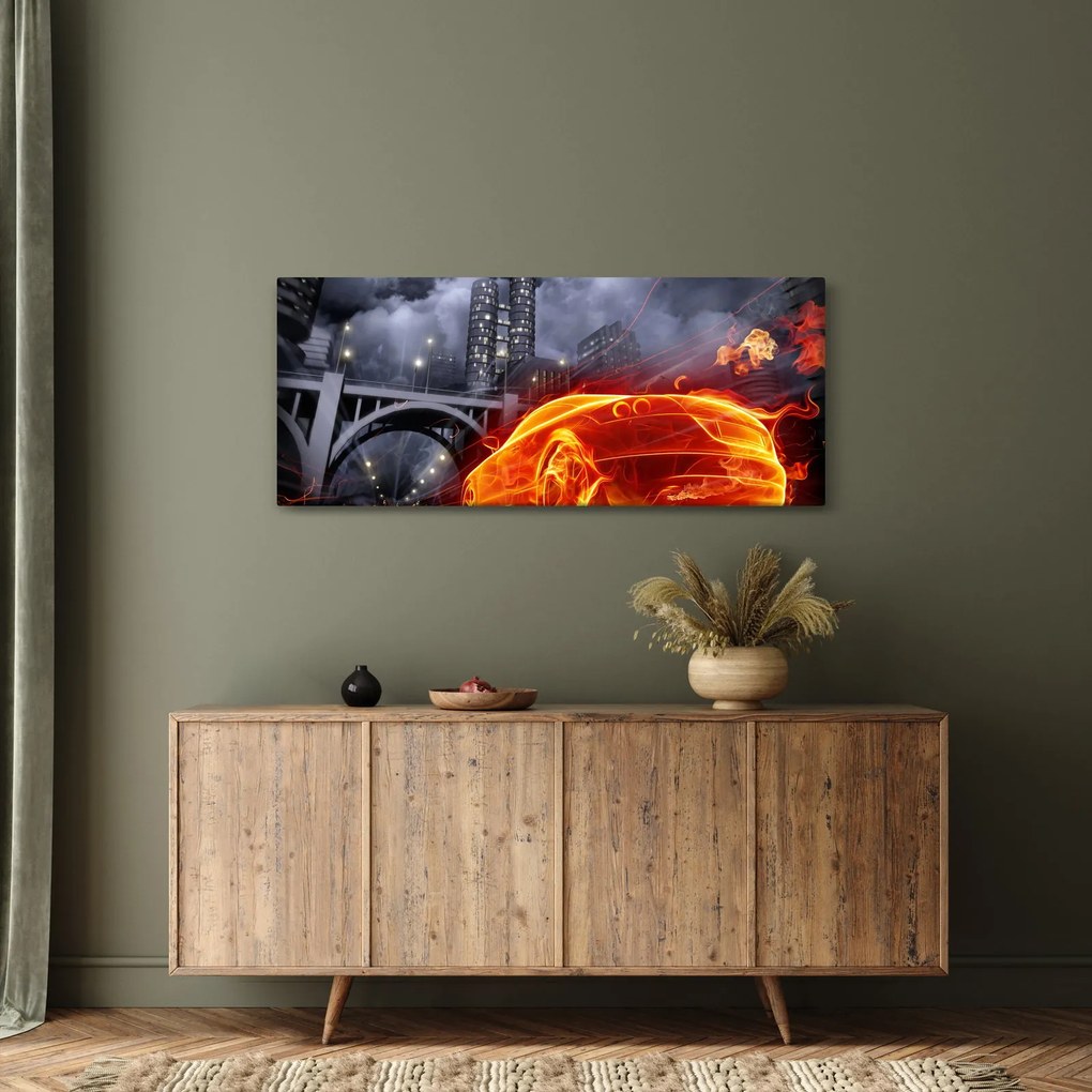 Lángoló autó képe (120x50 cm)