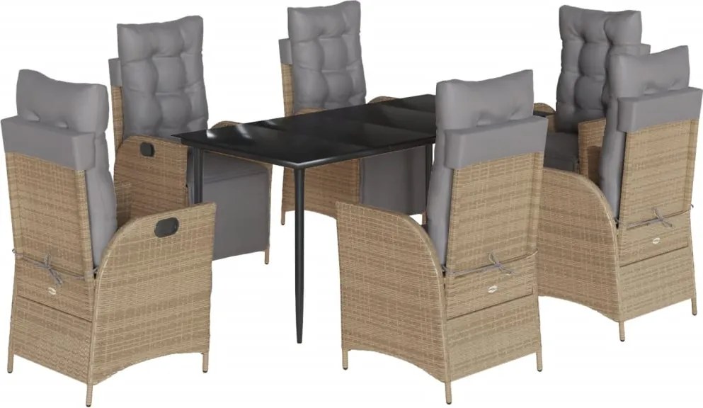 vidaXL 7 részes vegyes bézs polyrattan kerti étkezőgarnitúra párnákkal