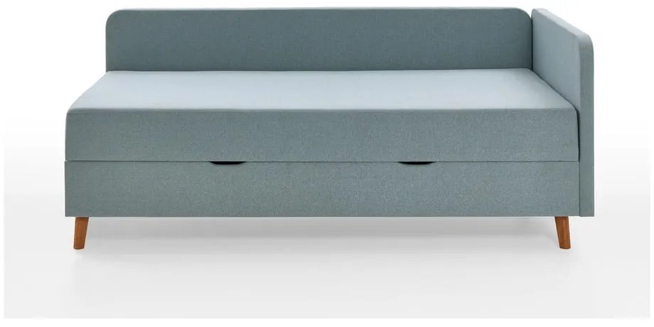 Világoskék kárpitozott egyszemélyes ágy tárolóhellyel 90x200 cm Cabana – Meise Möbel