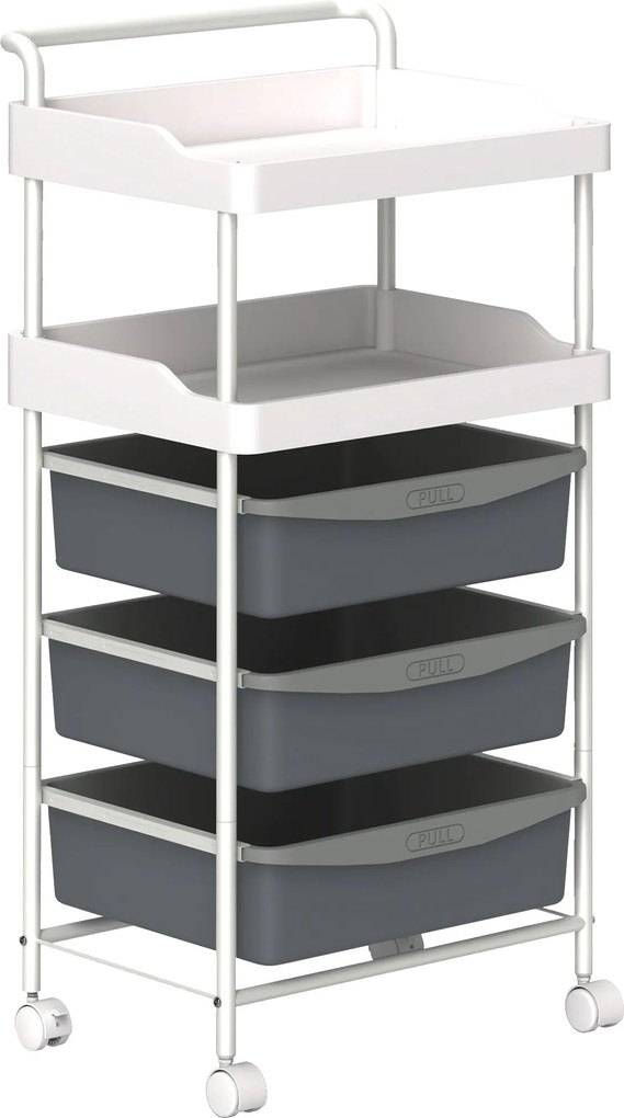 HOMCOM Helytakarékos Konyhai Kocsik 5 Szinttel, 2 Rögzített Tálcával és 3 Csúszó Tálcával, Tároló Kocsi Acél és PP Kerekekkel, Nappaliba, Konyhába, Ir