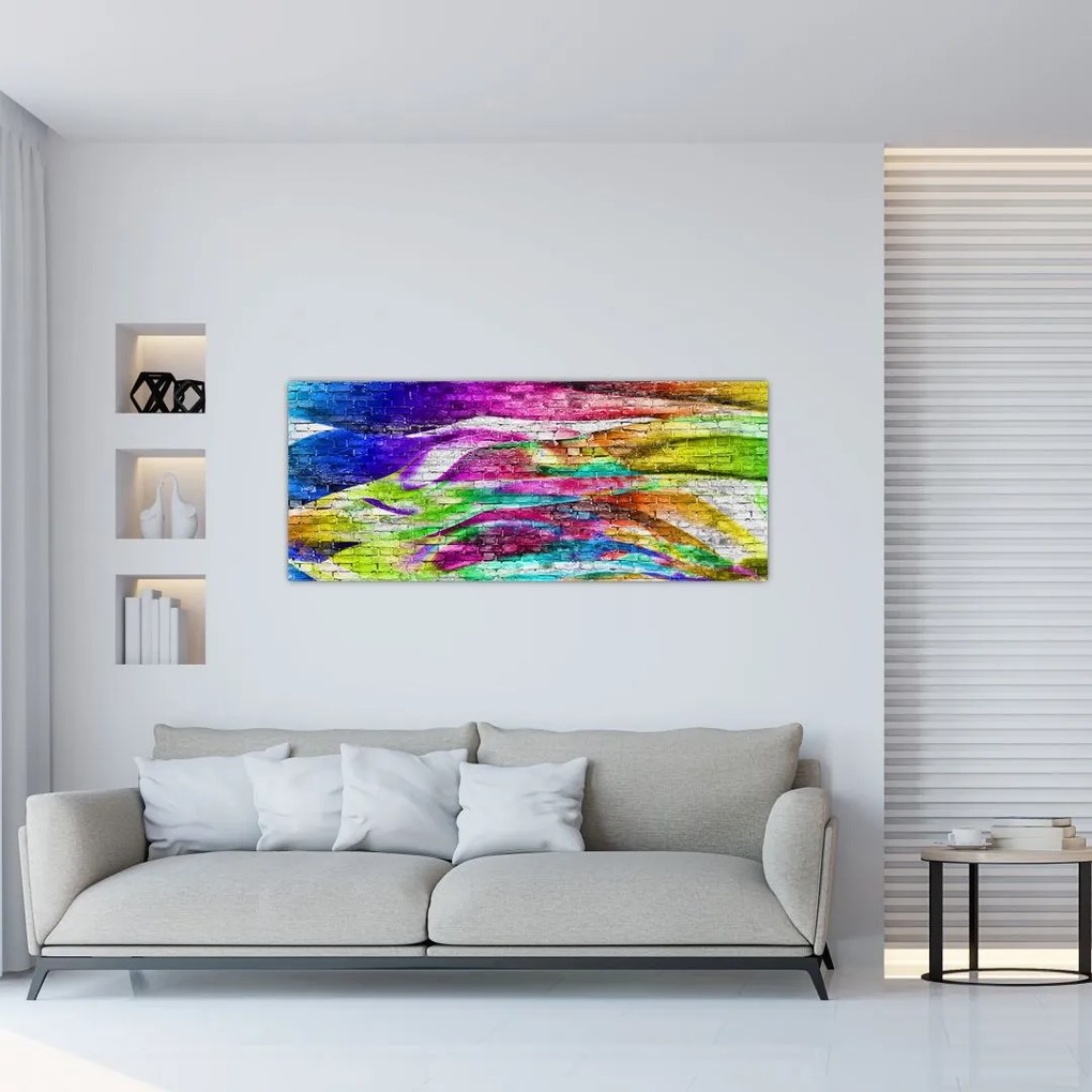 Kép - Téglafal színes lángokkal (120x50 cm)