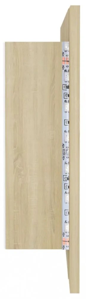 tölgyszínű akril LED-es tükrös fürdőszobaszekrény 100x12x45 cm