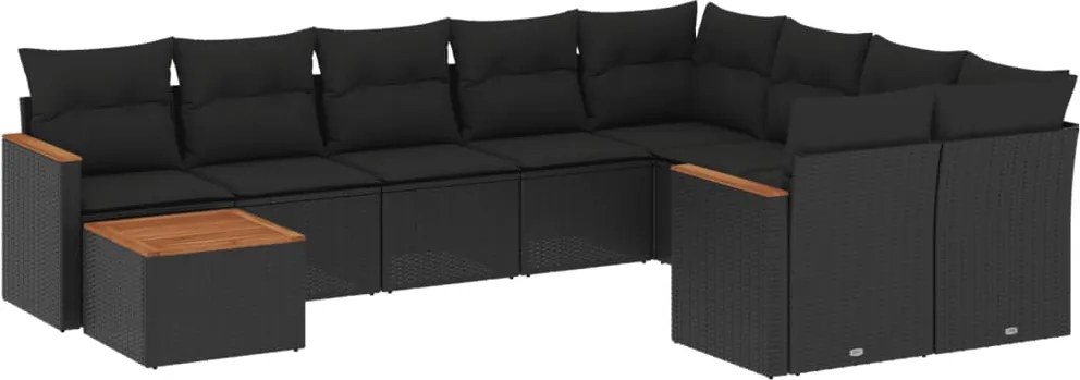 vidaXL 10 részes fekete polyrattan kerti ülőgarnitúra párnákkal