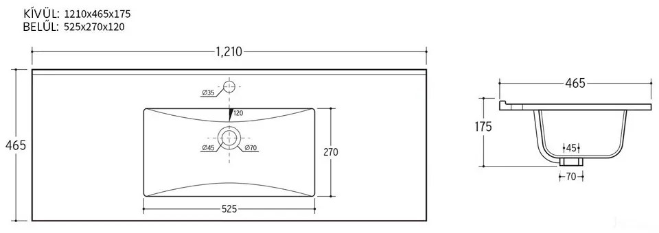 Flat Design 1 medencés mosdó 18x120x46 cm