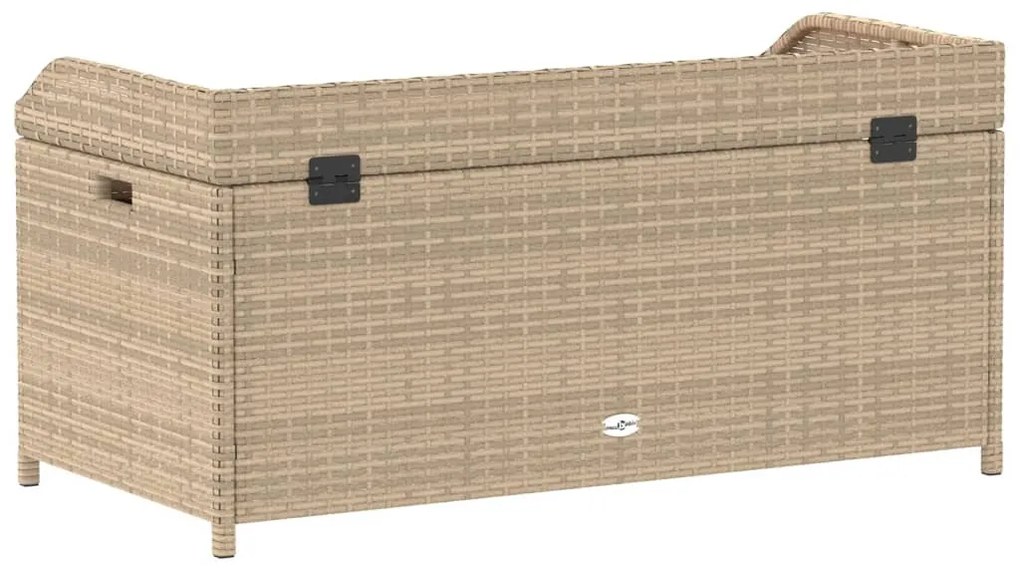 bézs polyrattan és akácfa tárolópad 100 x 50 x 52 cm