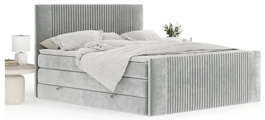 Világosszürke ágyneműtartós boxspring ágy 180x200 cm Bergamo – Maison de Rêve