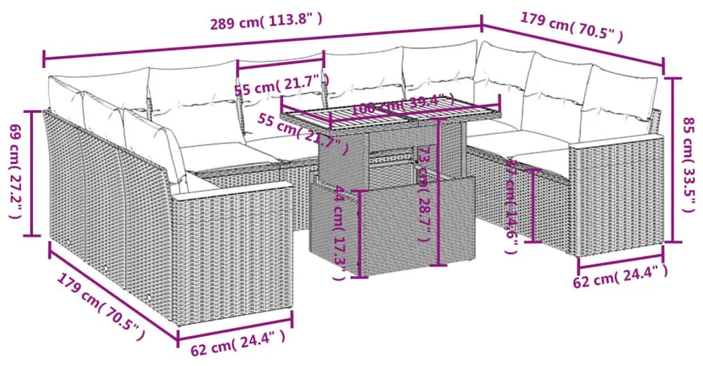 10 részes bézs polyrattan kerti ülőgarnitúra párnával