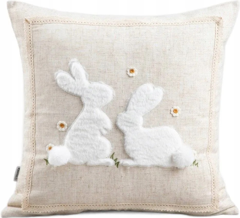 Zila párnahuzat lenvászon hozzáadásával, nyuszikkal és szegéllyel 45x45 cm Homla