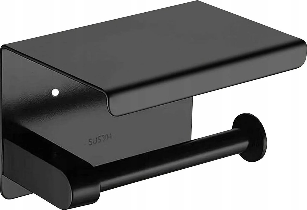 Wc-papír Tartó Telefontartó Polccal öntapadós Fekete Fém